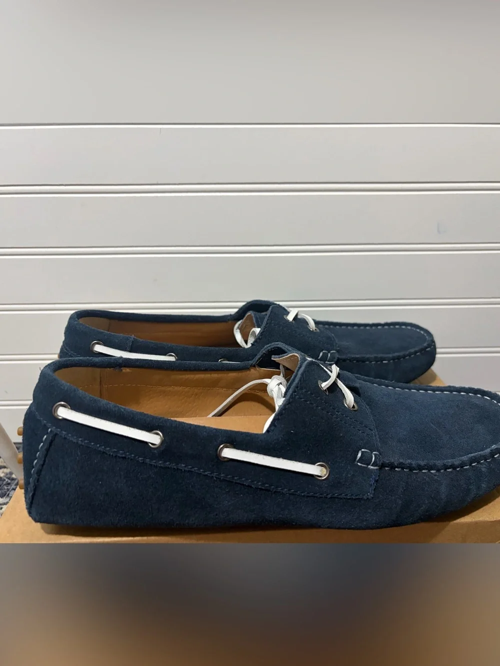 Men's Navy Leather Boat Shoes - Classic Slip-On Deck Style